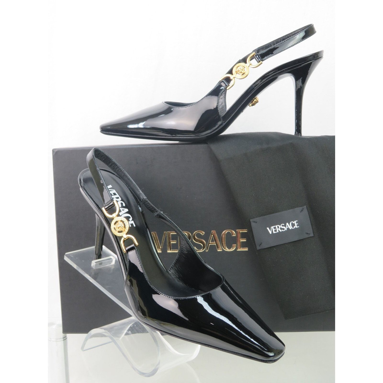 Versace VERSACE BLACK PATENT LEATHER GOLD MEDUSA 85 MM PUMPS 39 ITAL Size US 9 / IT 39 - 1 Thumbnail