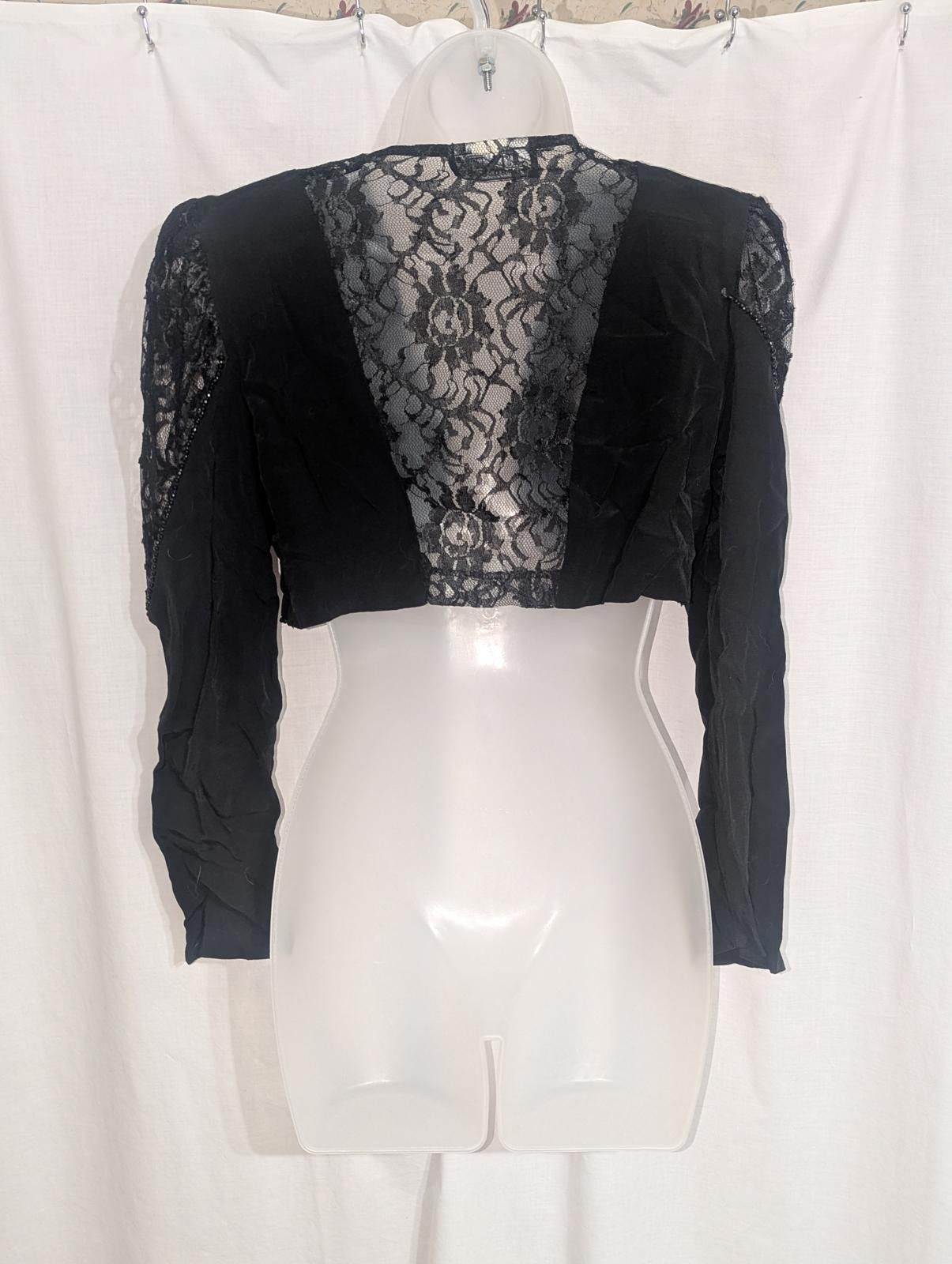 Designer Vtg 80s Victorian Black Lace Sleeve Cropped Bolero Jacket XS Size XS / US 0-2 / IT 36-38 - 5 Thumbnail