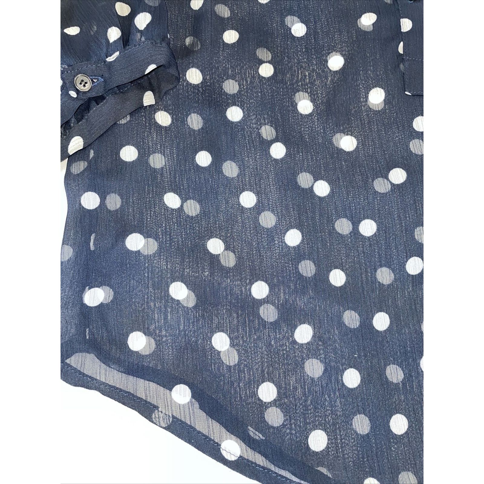 Joe Freshgoods JOE FRESH Women's Sheer Navy Polka dot Small Half Button Dow Size S / US 4 / IT 40 - 2 Thumbnail