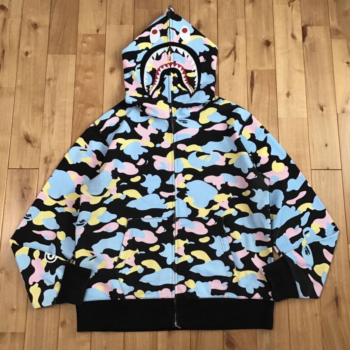 BAPE New Multi camo shark full zip hoodie cotton candy camo