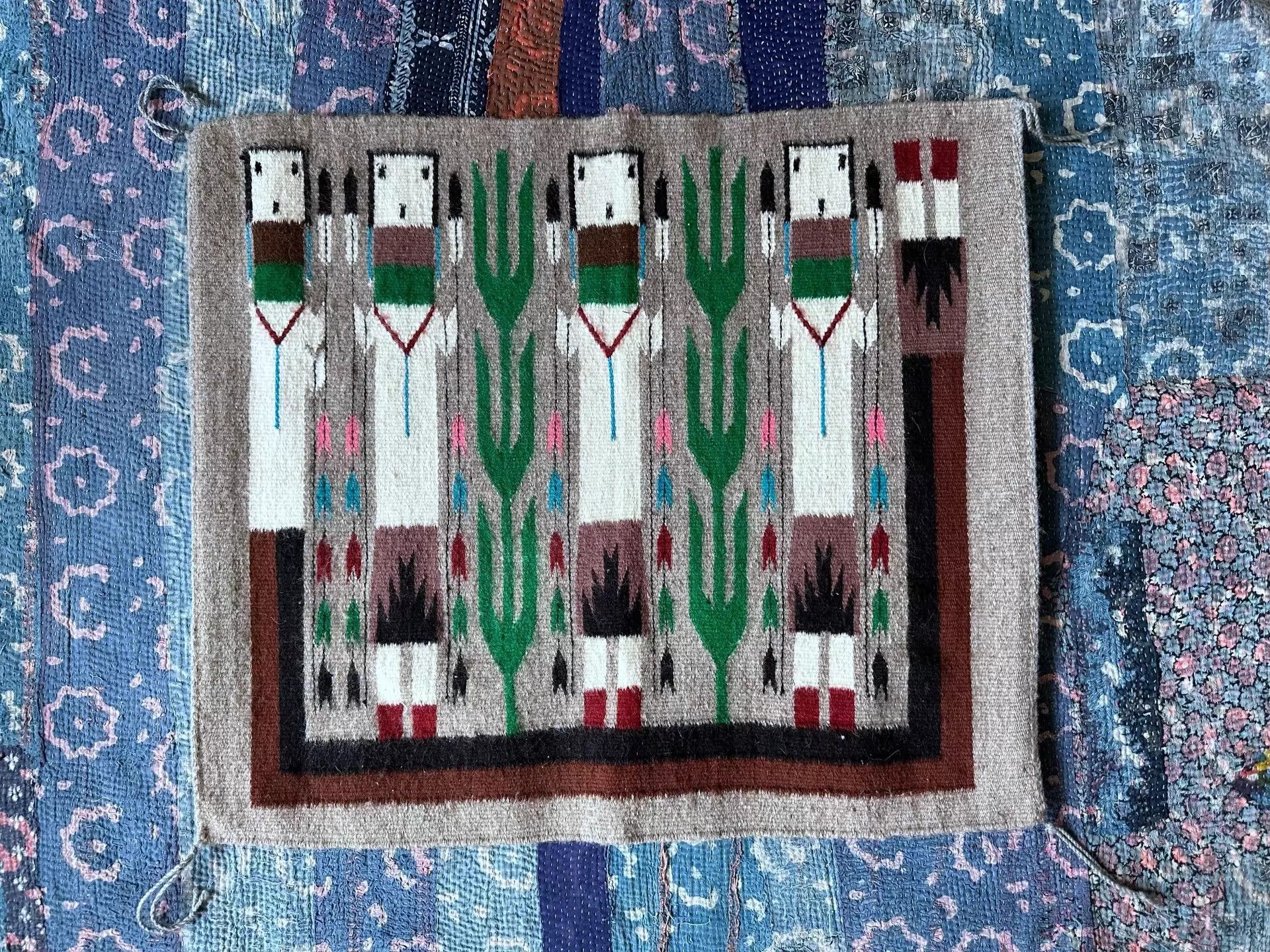 Other Navajo Yeibichai Woven Wool Blanket 70x60 Clean Colors Size ONE SIZE - 1 Thumbnail