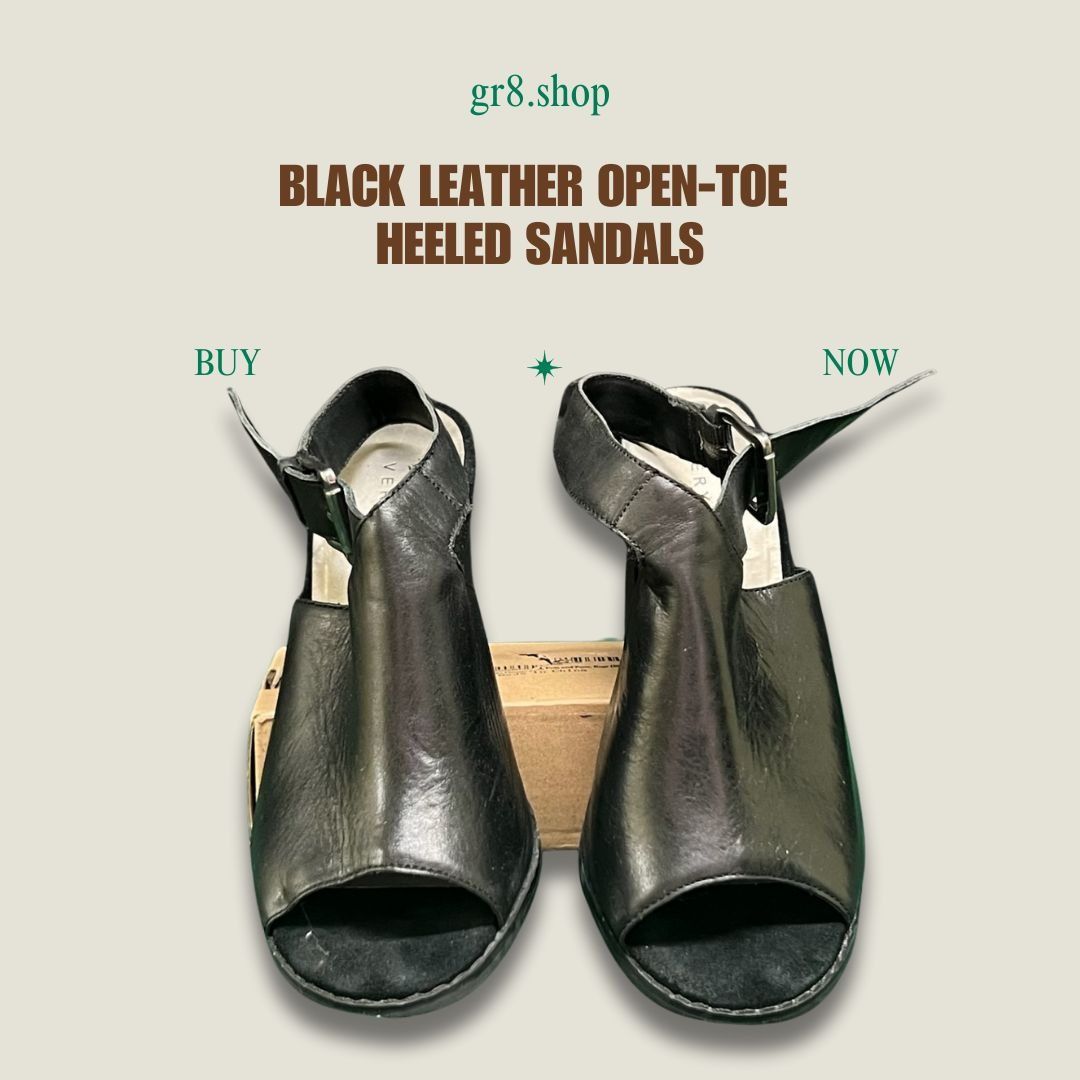 Other Black Leather Open-Toe Heeled Sandals Size 7 With Buckle Str Size US 7 / IT 37 - 1 Thumbnail