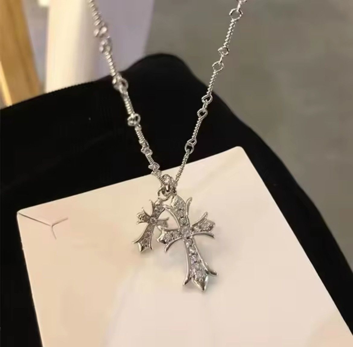 Jewelry Double Cross Necklace Punk Gothic Size ONE SIZE - 4 Thumbnail
