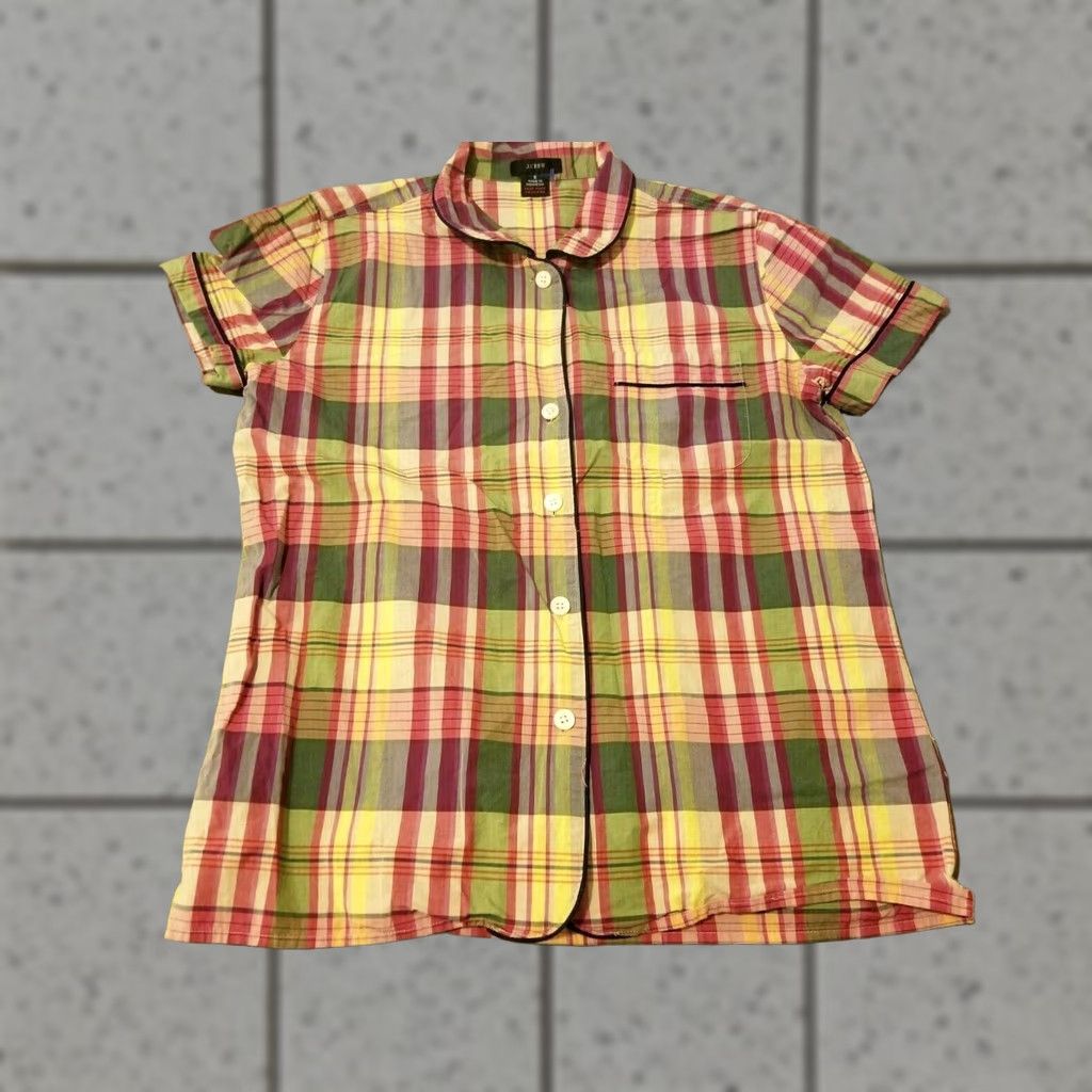 J.Crew VINTAGE? (No) J. Crew Plaid Dress Shirt S Small Yellow Button Cotton Blouse Short Sleeve Shirt Womens Size S / US 4 / IT 40 - 1 Thumbnail