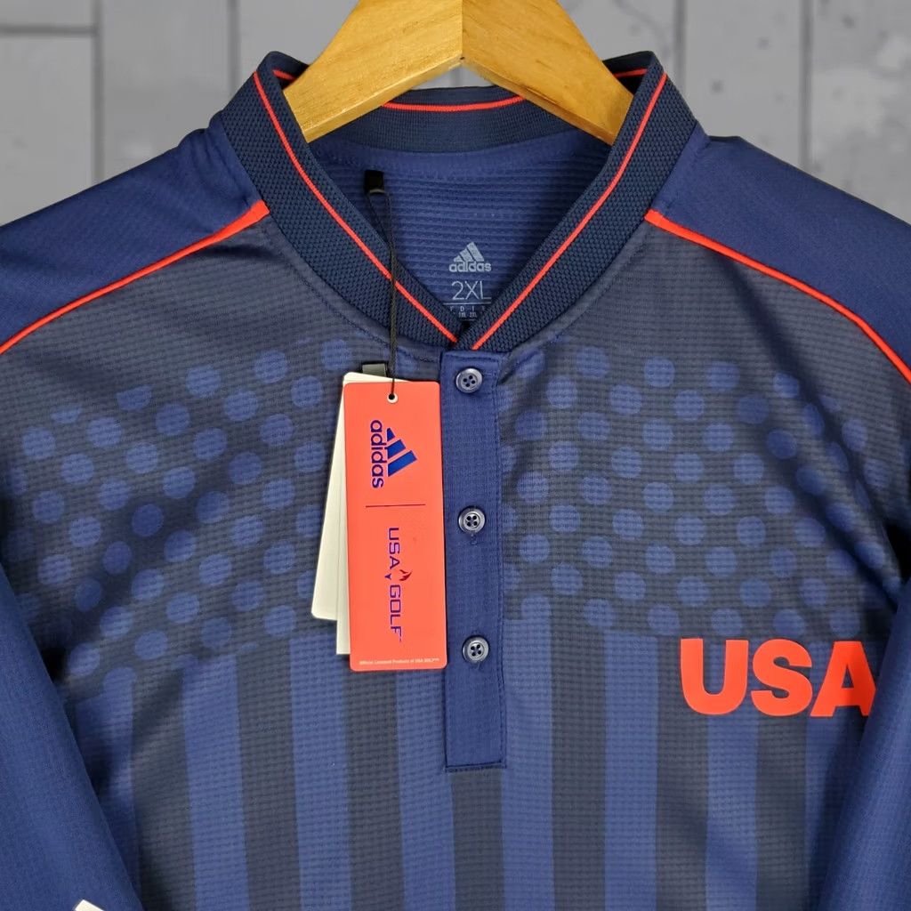 Adidas VINTAGE Adidas USA Golf Henley Polo Shirt 2XL Mens Blue NWT Size US XXL / EU 58 / 5 - 1 Thumbnail