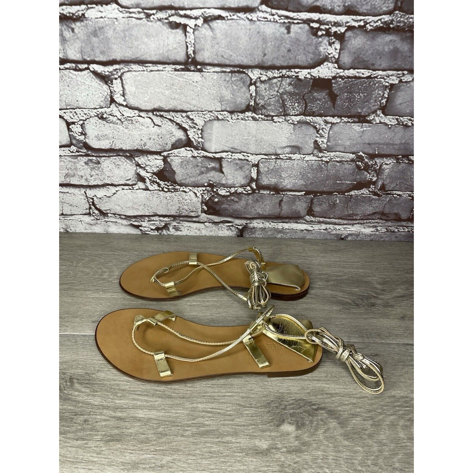 J.Crew J. Crew Metallic Gold Leather Ankle Wrap Around Sandals Wome Size US 7.5 / IT 37.5 - 1 Thumbnail