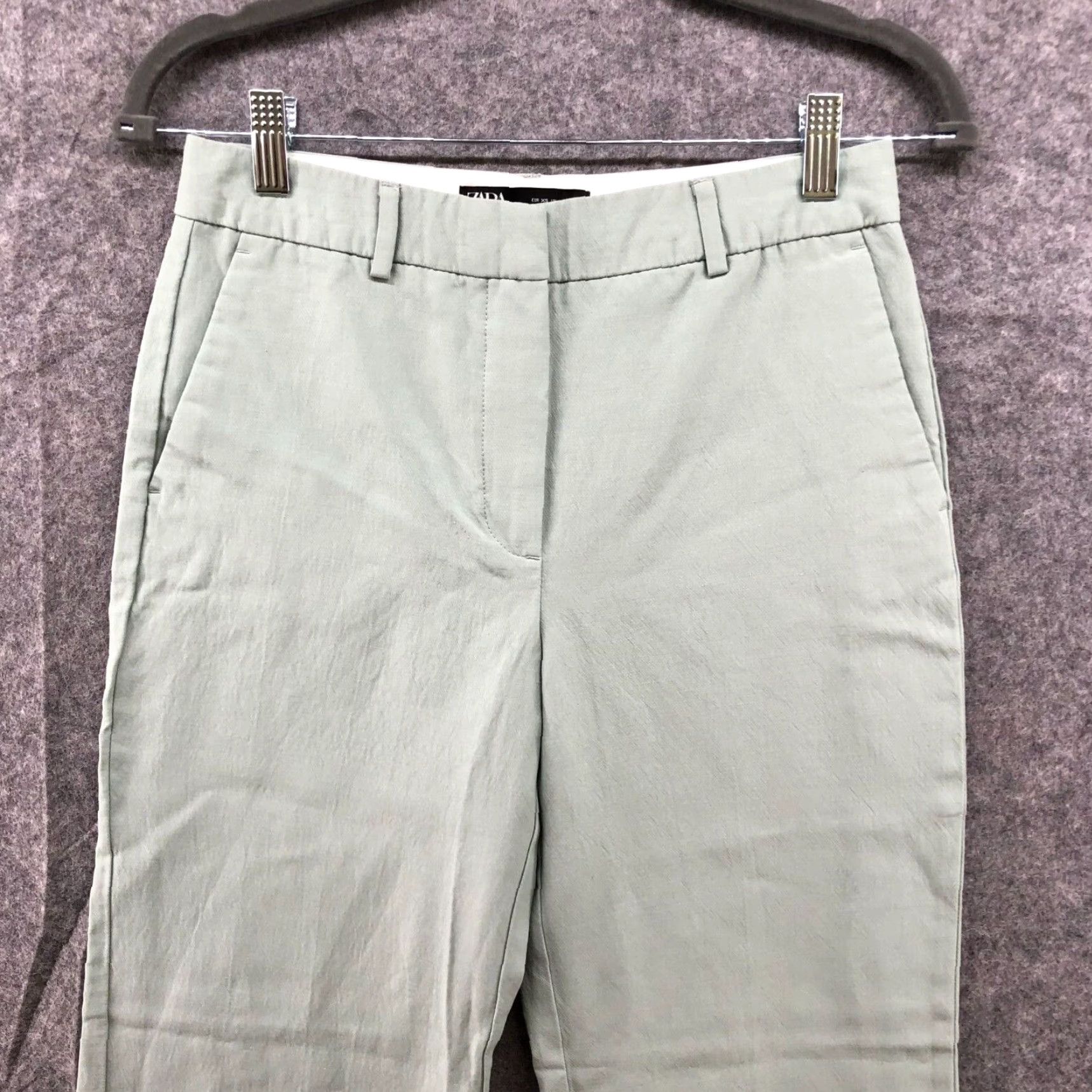 Zara ZARA Womens High Rise Cropped Chino Pants Size XS Sage Green Straight Size 26" / US 2 / IT 38 - 3 Thumbnail
