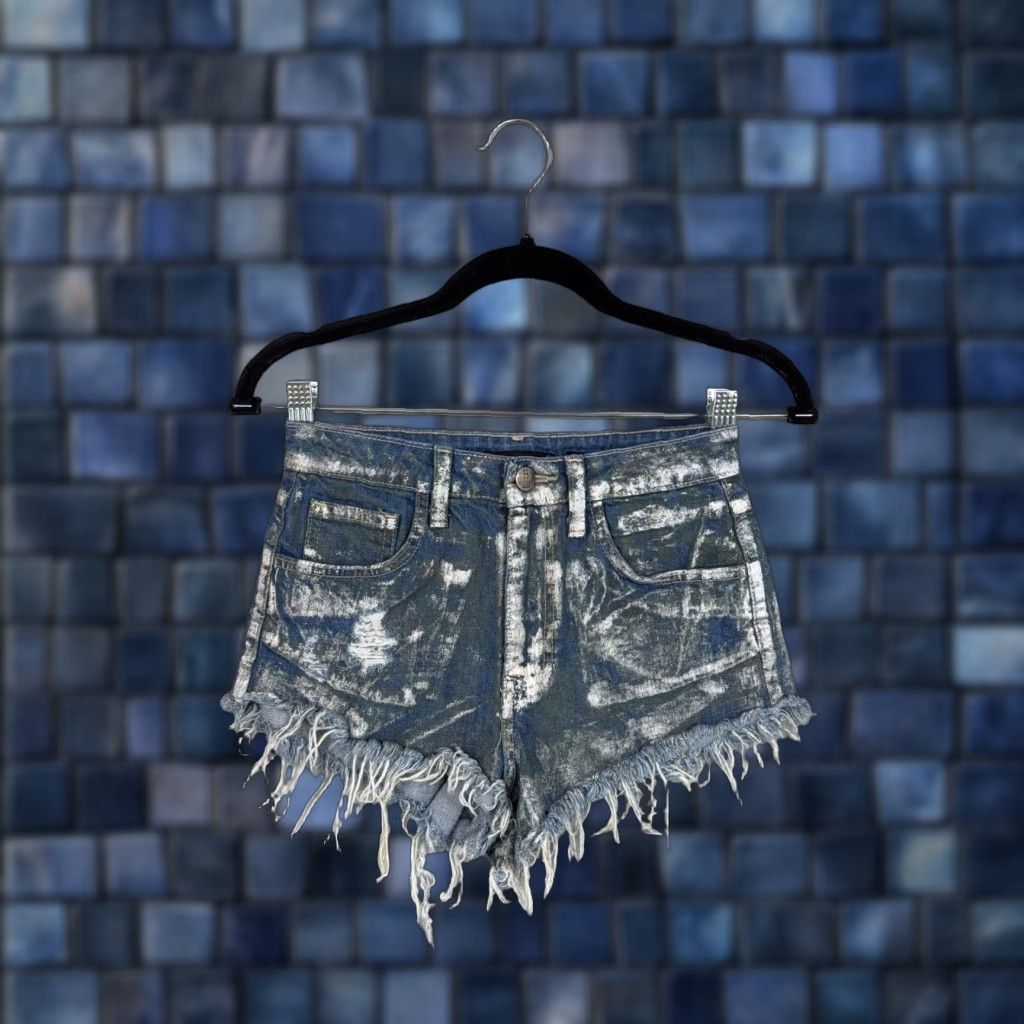 Vintage Hidden Jeans Shorts Womens Small Blue Metallic Distressed Cutoff Frayed Made USA - Slim Denim 5-Pocket Design Casual Summer Adults Womens Size 28" / US 6 / IT 42 - 1 Thumbnail