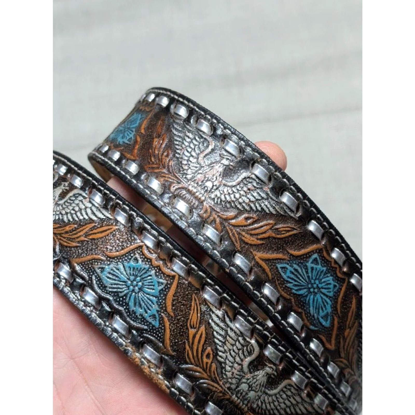 Vintage VINTAGE western belt Buckle eagle Leather brown 48 Men belt Size ONE SIZE - 2 Thumbnail