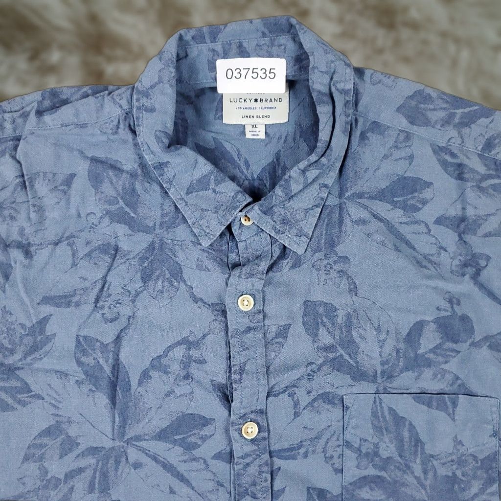 Lucky Brand Lucky Brand Shirt Men XL Blue Floral Button-Up Short Sleeve Casual Cotton Blend Mens Size US XL / EU 56 / 4 - 1 Thumbnail