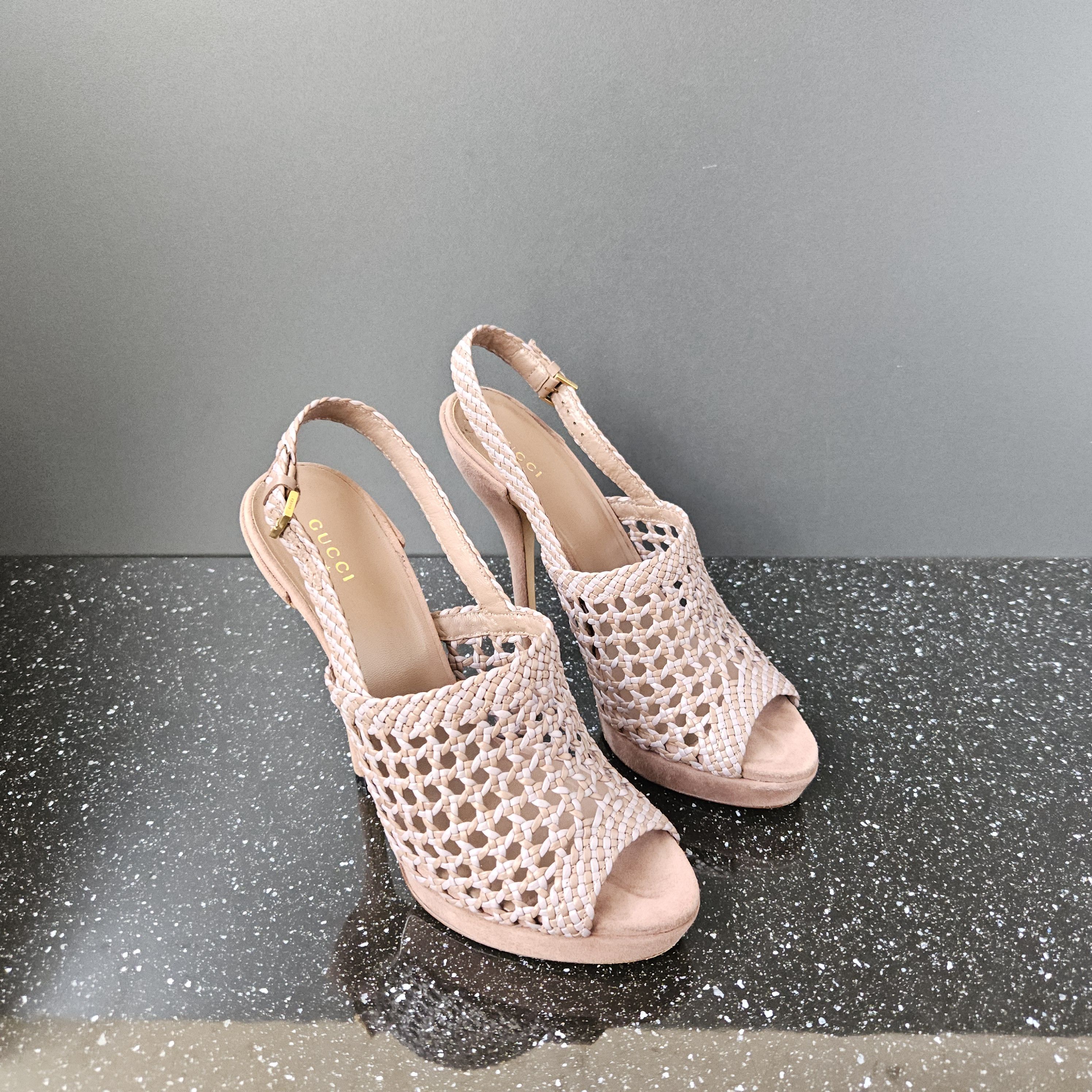 Gucci GUCCI Alhambra Brown Woven Leather Suede Platform Sandal Size US 9 / IT 39 - 4 Thumbnail