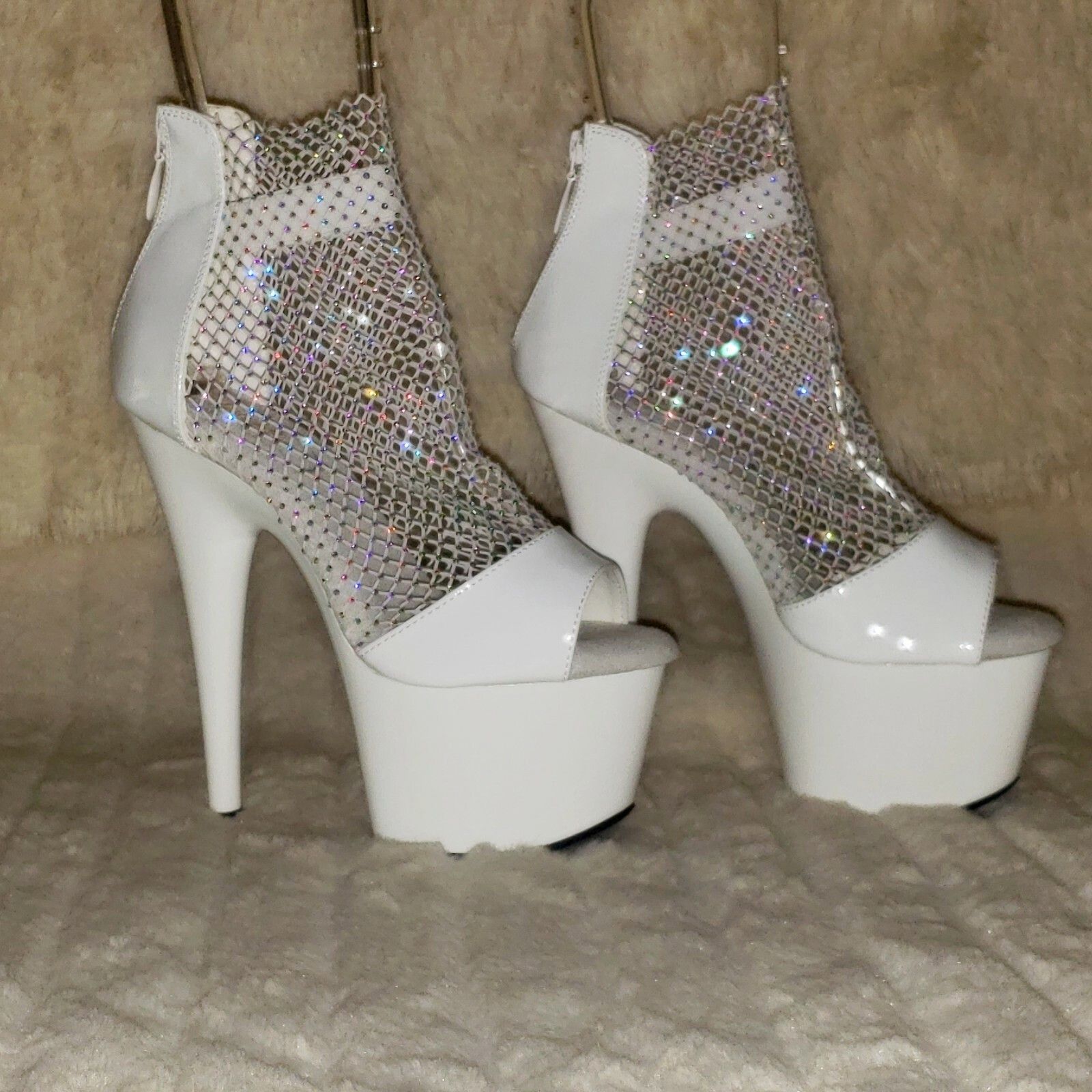 Other Adore 765RM White Patent Rhinestone Mesh Platform Sandals 7" Size US 10 / IT 40 - 7 Thumbnail