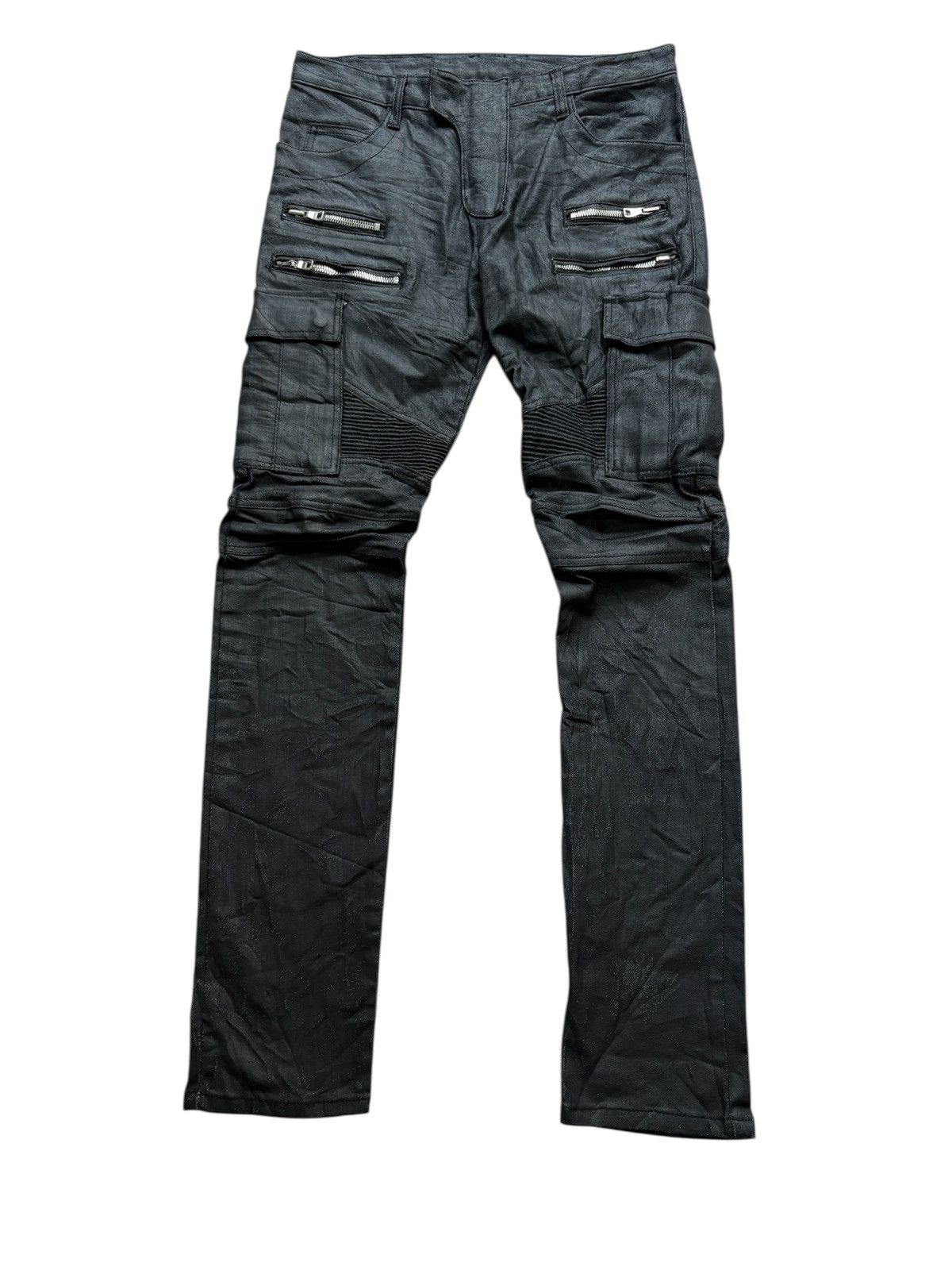 Balmain Balmain Double Zip Black Coated Cargo Biker Pants | Grailed