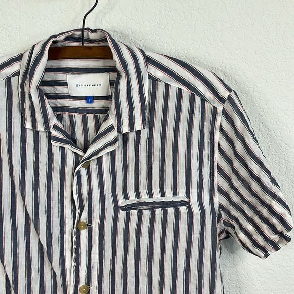 Solid and Striped Cabana Puckered Short Sleeve Stripe Button
