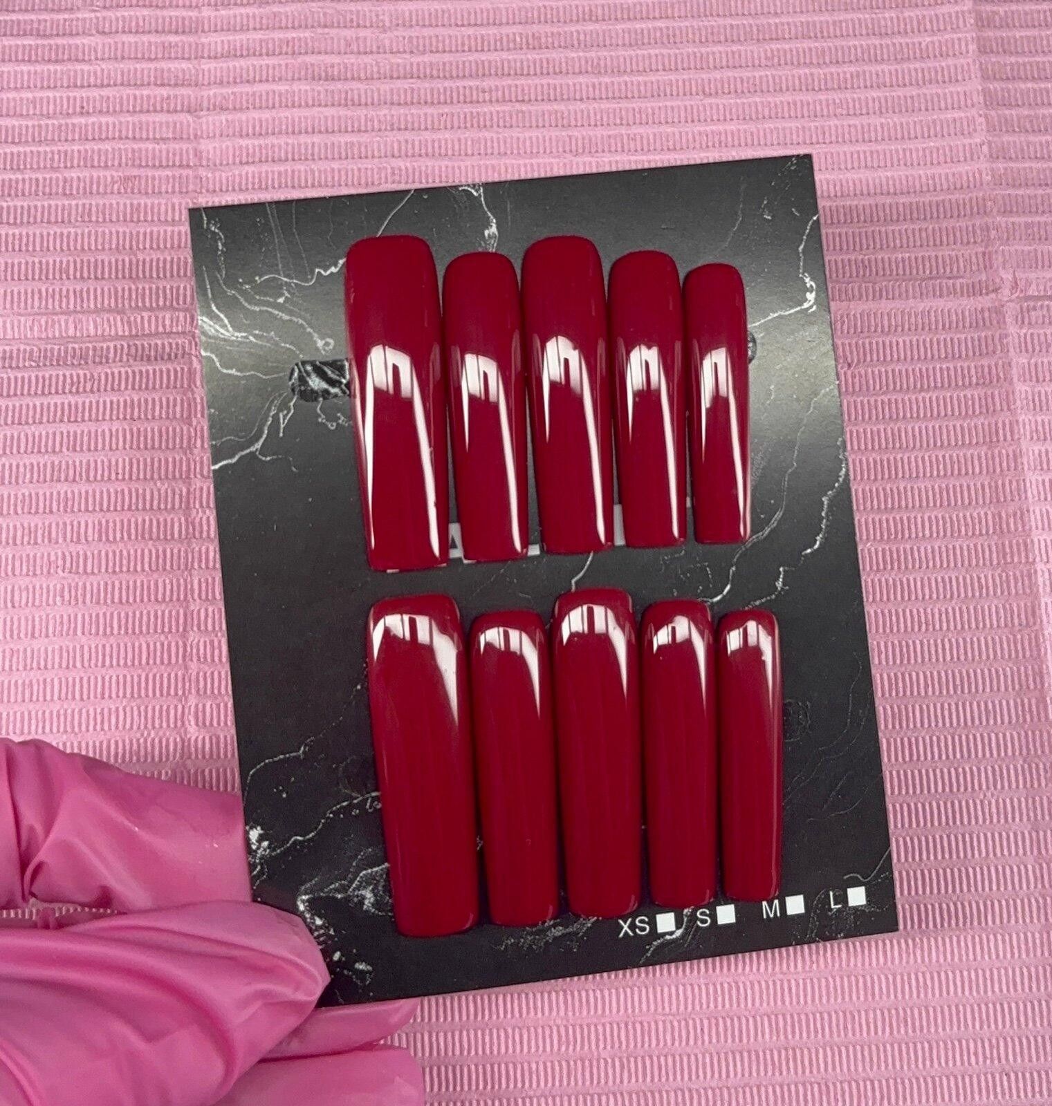 Handmade Extra long square Press on nails solid color gel handmade Size ONE SIZE - 2 Thumbnail