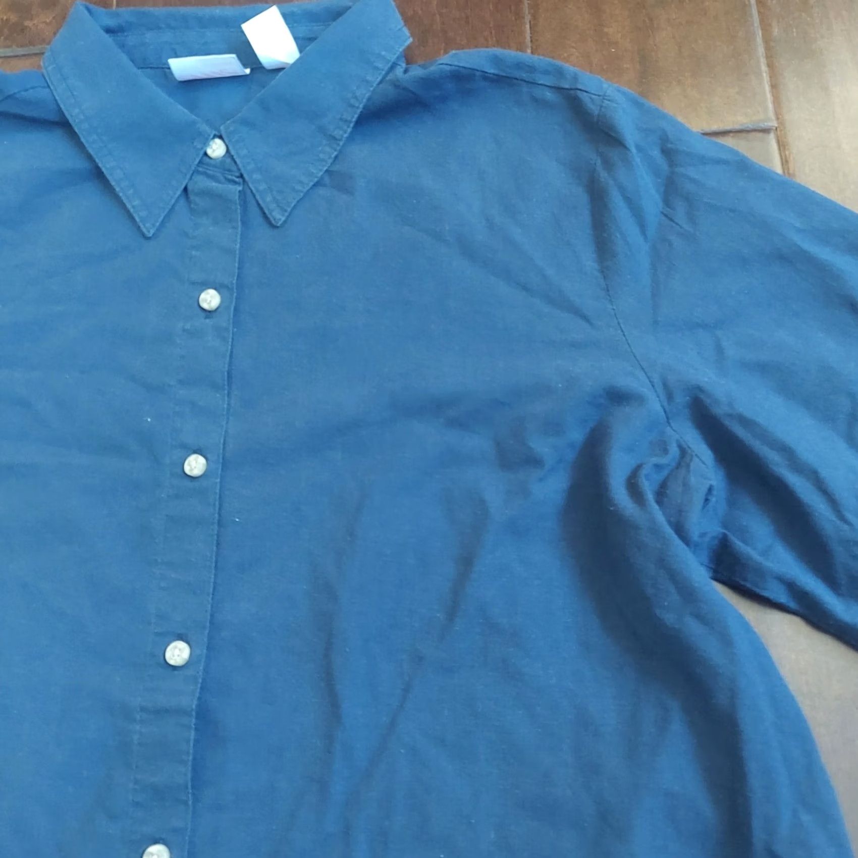 Vintage Chic Classic Collection Women's Blue Long Sleeve Button-Up Dress Shirt L Blue Solid Cotton-Polyester B720 Size L / US 10 / IT 46 - 5 Thumbnail