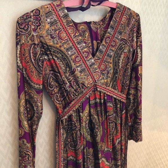 Vintage Long paisley mod front tie vintage maxi dress Size L / US 10 / IT 46 - 2 Thumbnail