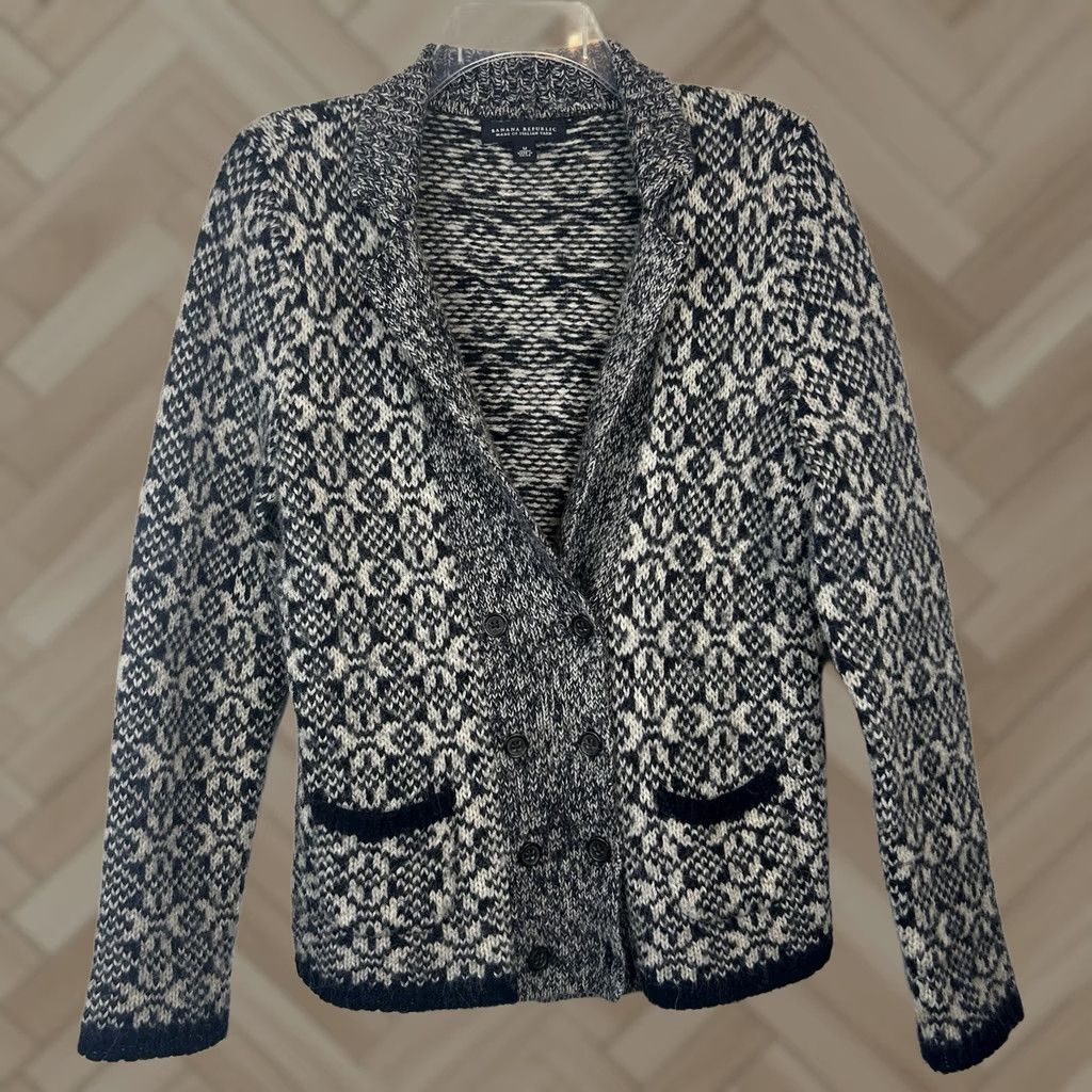 Banana Republic Banana Republic Cardigan Sweater Womens M Blue Alpaca Wool Blend Academia Pattern Knit Cardigan With Pockets Size M / US 6-8 / IT 42-44 - 1 Thumbnail