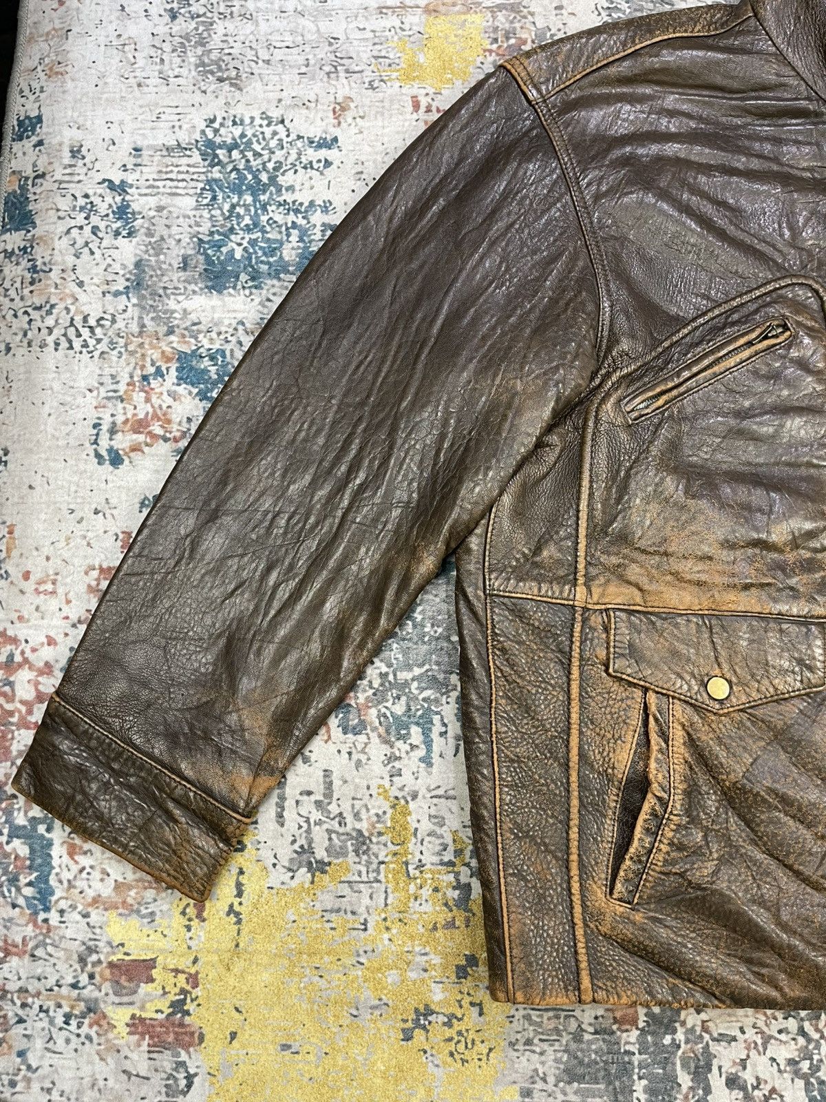 Genuine Leather Vtg Composition Distressed Lamb Skin Leather Jacket Size US L / EU 52-54 / 3 - 5 Thumbnail