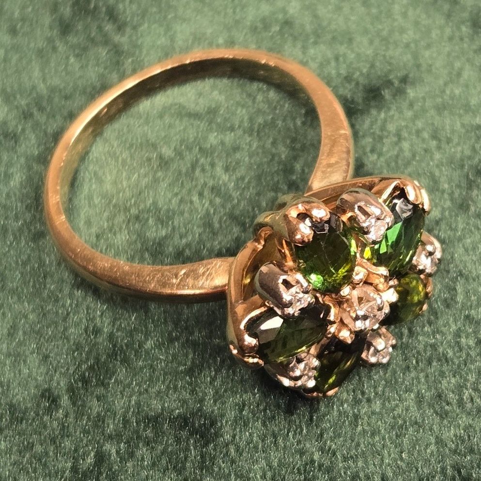 Hysteric Glamour 14K Yellow Gold Green Tourmaline & Diamond Daisy Cluster Size ONE SIZE - 19 Thumbnail