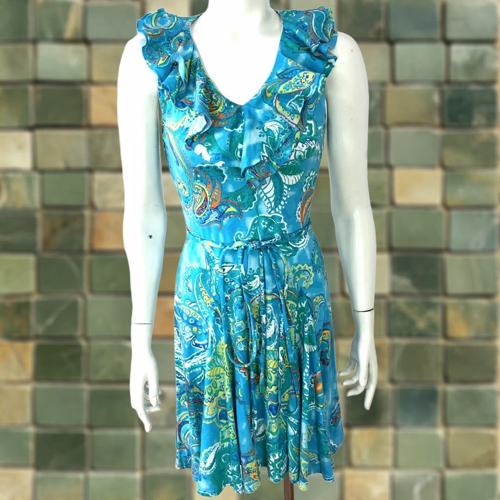 Ralph Lauren Lauren Ralph Lauren Petite PXS Fit And Flare Mini Dress Paisley Blue Dress Size XS / US 0-2 / IT 36-38 - 1 Thumbnail