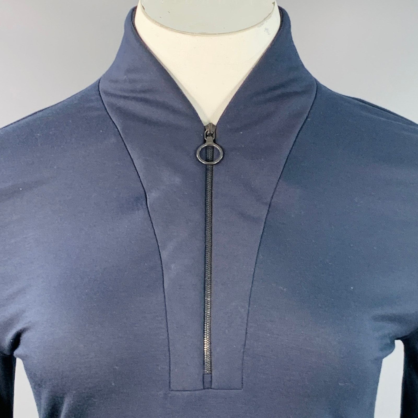Akris Size 14 Navy Modal Blend Collarless 1/4 Zip Pullover Size XL / US 12-14 / IT 48-50 - 2 Thumbnail