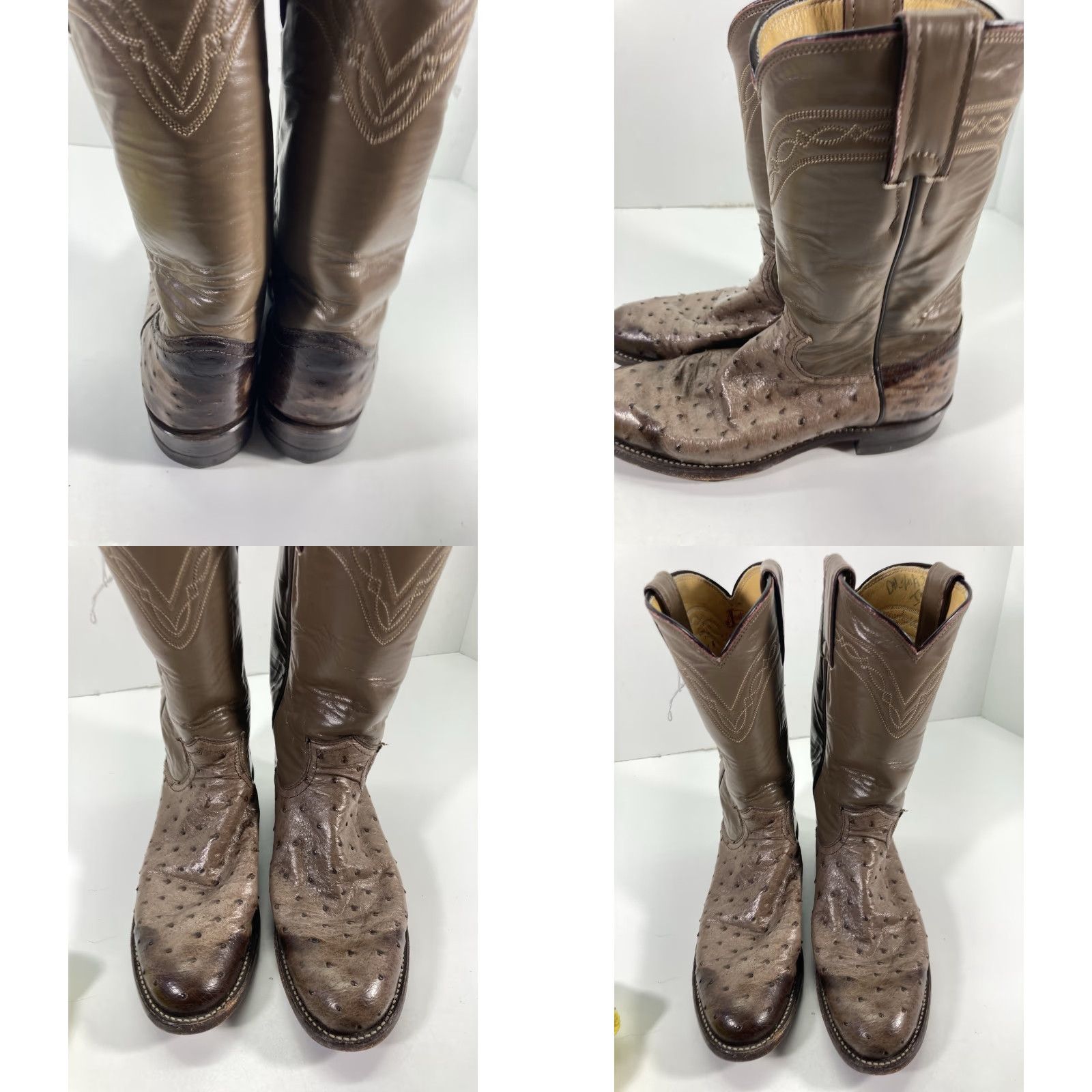 Justin Boots Justin Boots Women Full Quill Ostrich Size 6 Narrow Taupe Exotic Leather Y4283 Size US 6 / IT 36 - 10 Thumbnail