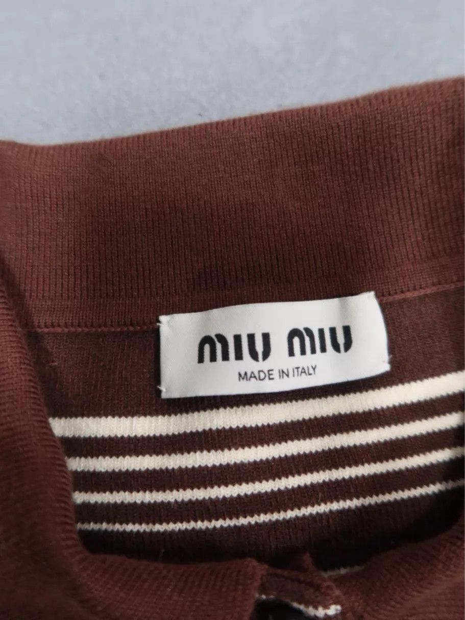 Miu Miu MIU MIU SS23 Knit Striped Logo Polo Shirt Tobacco Size XS / US 0-2 / IT 36-38 - 3 Thumbnail