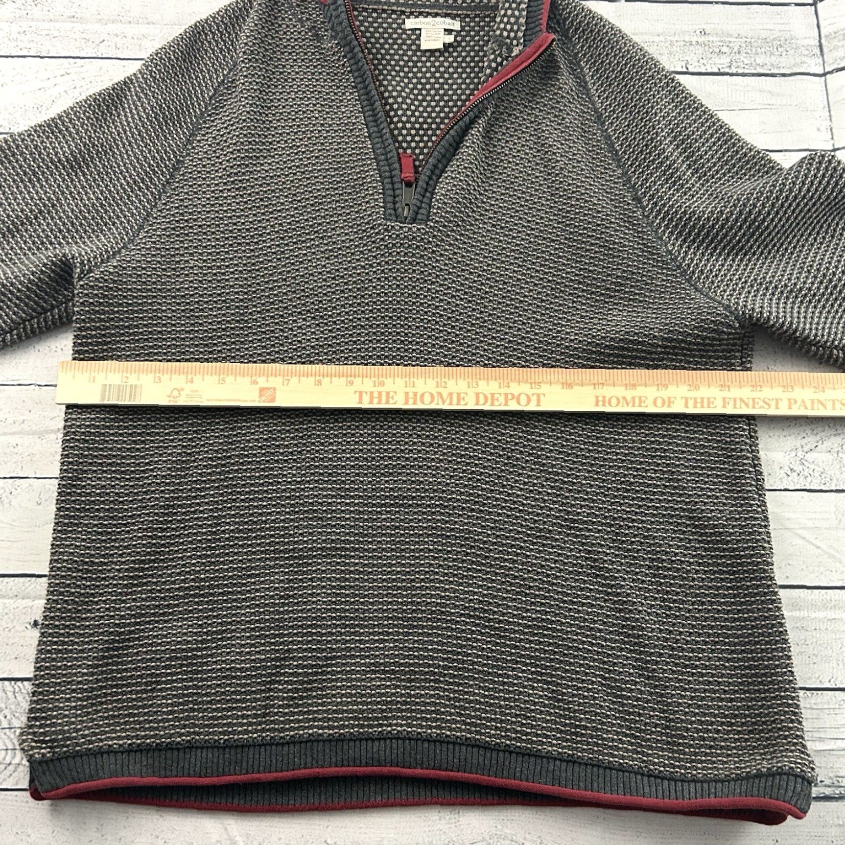 Carbon Carbon 2 Cobalt 1/4 Zip Oslo Textured Knit Hoodie Sweater Men Large Gray Size US L / EU 52-54 / 3 - 3 Thumbnail