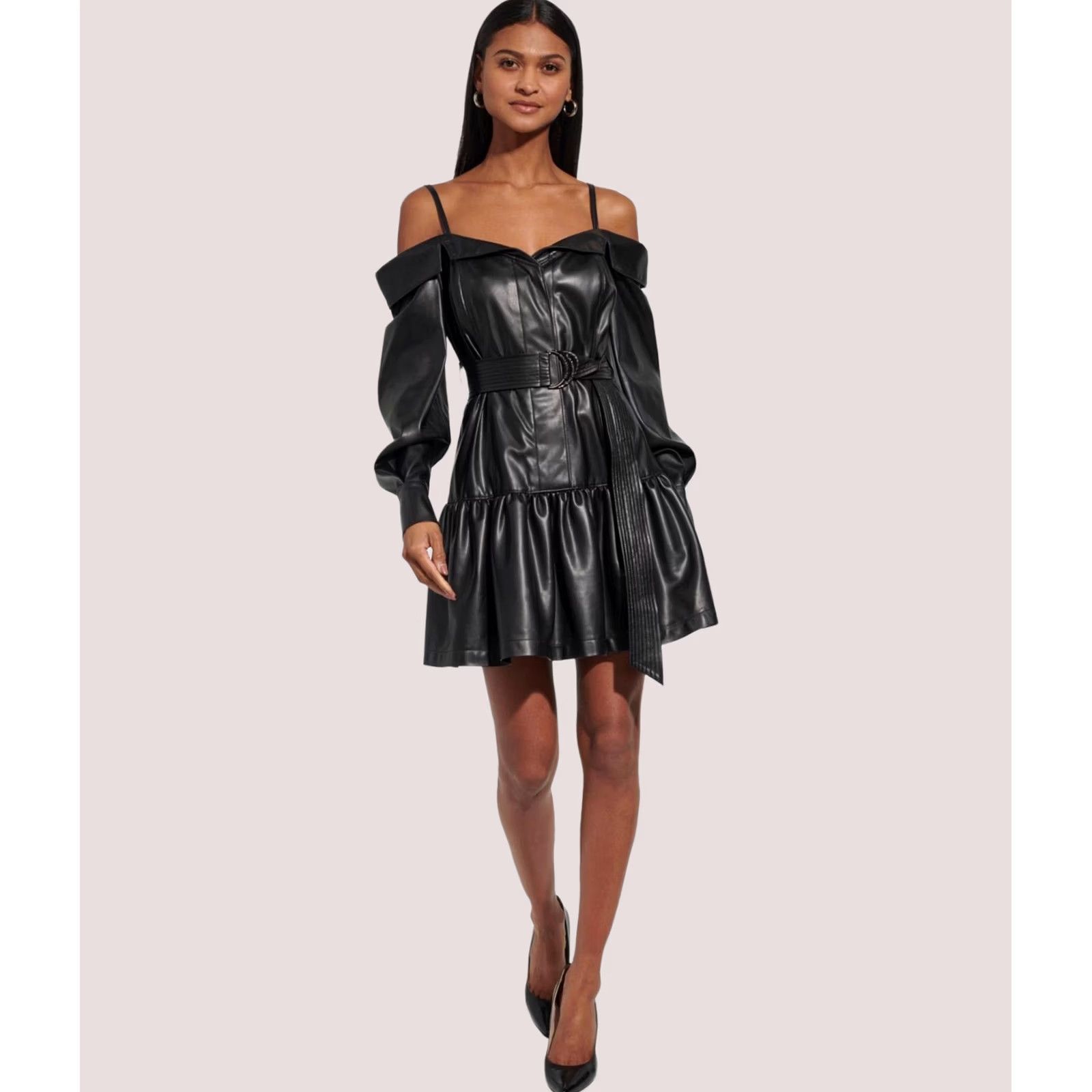 Karl Lagerfeld Karl Lagerfeld Womens black Dress Size 16 Off-Shoulder Faux Leather Size XXL / US 16-18 / IT 52-54 - 1 Thumbnail