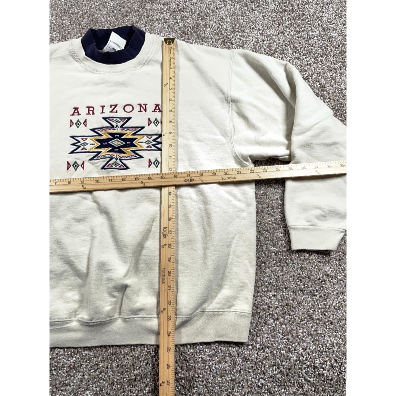 Fruit Of The Loom VINTAGE Fruit of the Loom Sweatshirt Arizona Embroidered Mock Neck Adult Large Beige 90s Southwestern City Tribal Retro Mens Size US L / EU 52-54 / 3 - 5 Thumbnail