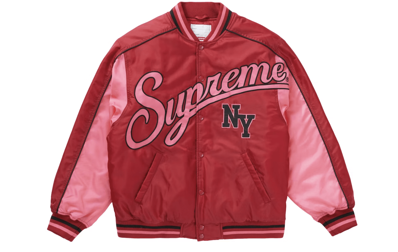 image of Supreme Contrast Script Varsity Jacket in Red, Men's (Size XL)