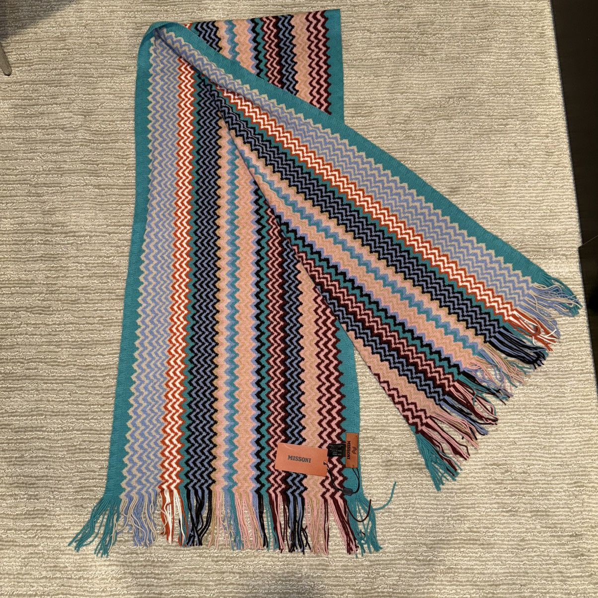Missoni NEW Missoni Fringed Knit Wool Jacquard Zigzag Colorful Scarf Size ONE SIZE - 1 Thumbnail