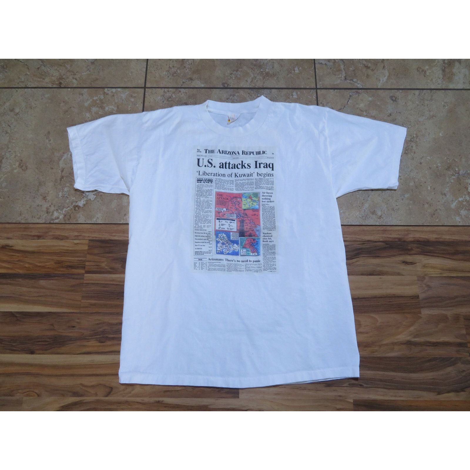 Other 90s Desert Storm Arizona Newspaper White T-shirt Sz XL Size US XL / EU 56 / 4 - 1 Thumbnail