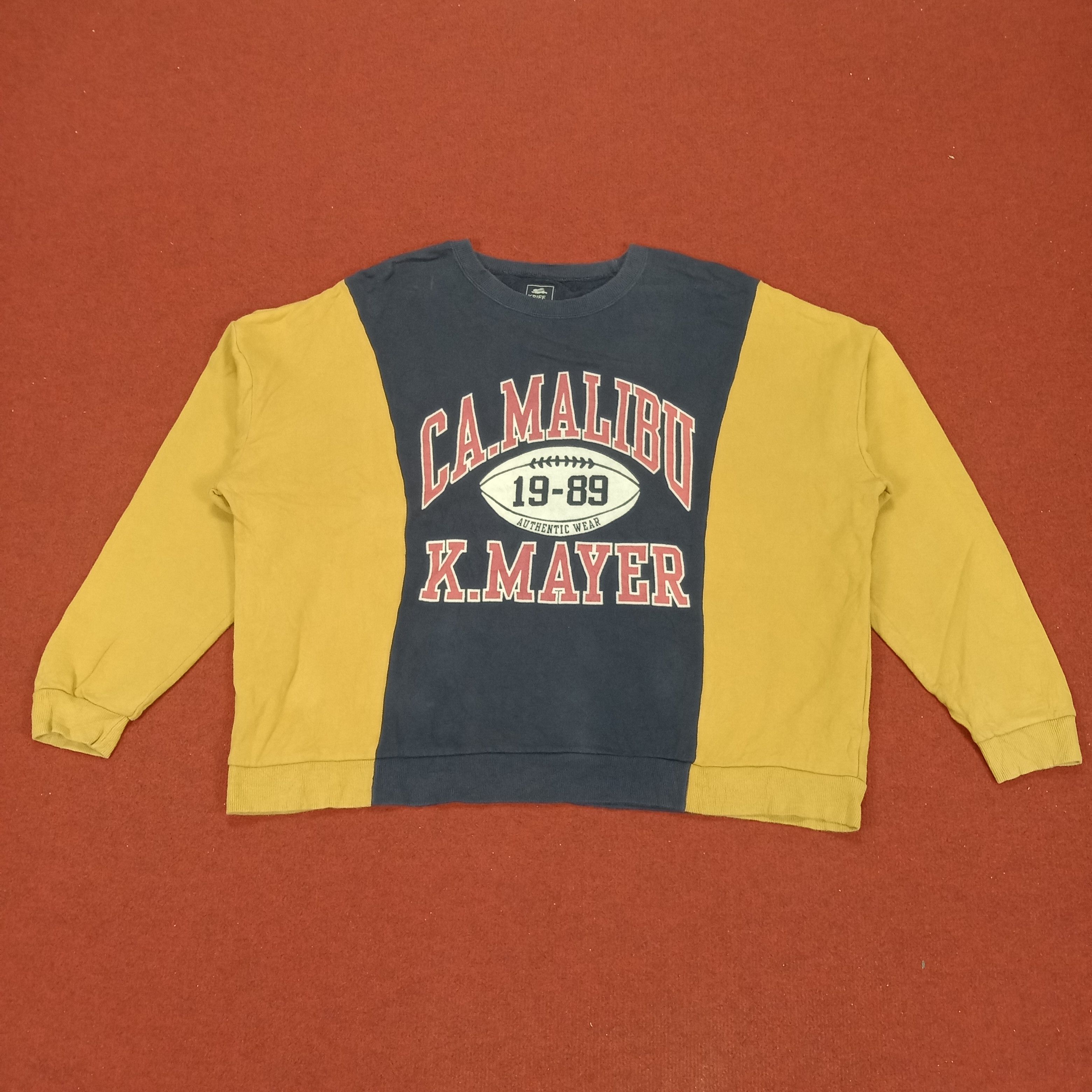 image of Vintage Kriff Mayer Nfl Football Design Sweatshirt in Blue/Yellow, Men's (Size 2XL)