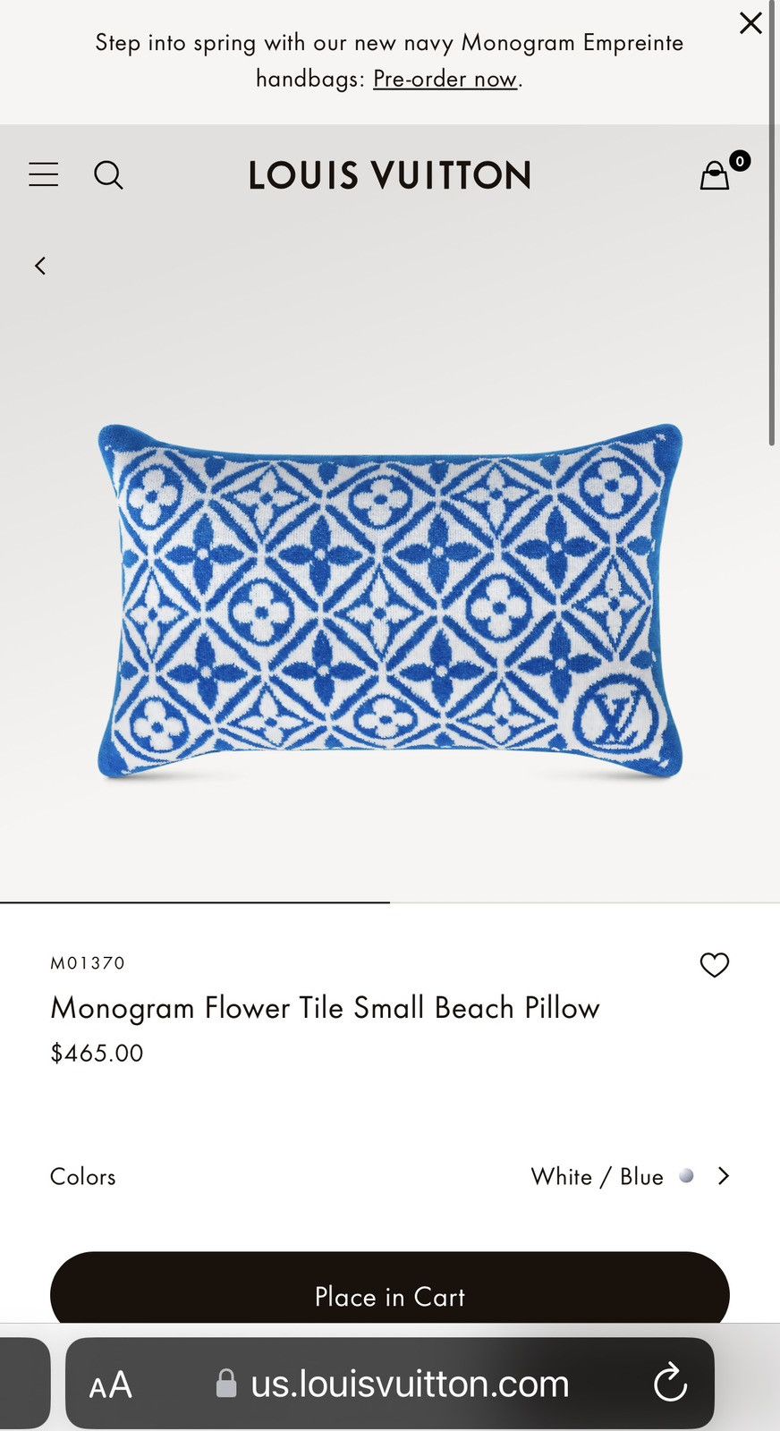 image of Louis Vuitton Lv Monogram Flower Small Pillow in Blue, Men's