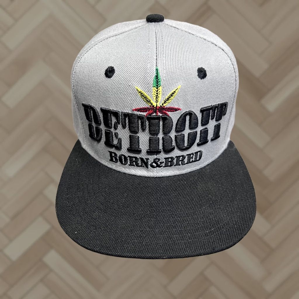 Born Detroit Born & Raised Gray Snapback Hat Marijuana Leaf Reggae Colorway Ball Cap Shirt? Size ONE SIZE - 1 Thumbnail