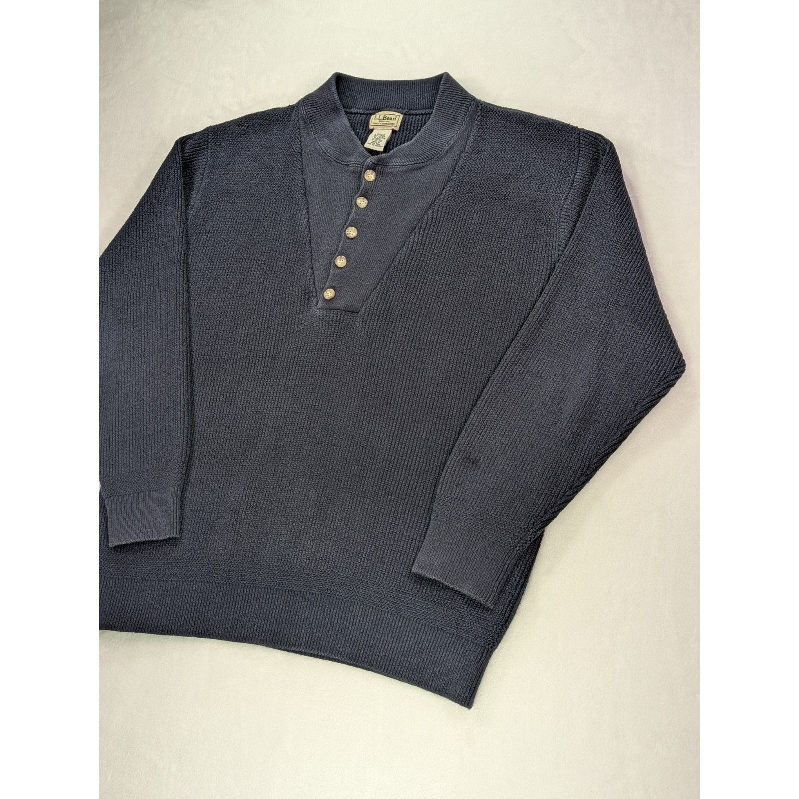L.L. Bean Mens Large-Reg Navy Fisherman Sweater Pullover Knit Henley Size US L / EU 52-54 / 3 - 4 Thumbnail