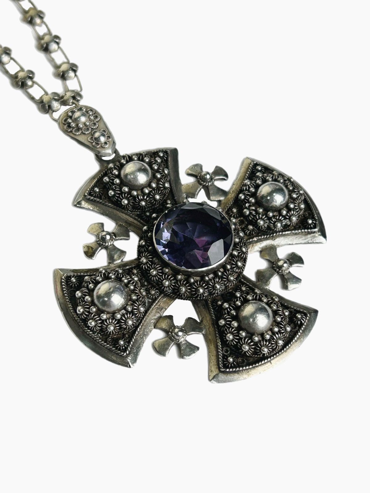 Sterling Silver Massive Sterling Silver Amethyst Filigree Cross Size ONE SIZE - 2 Thumbnail