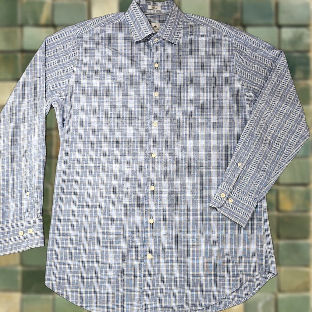 Peter Millar Peter Millar Shirt Mens Large Blue White Check Woven Button Up Cotton Size US L / EU 52-54 / 3 - 1 Thumbnail