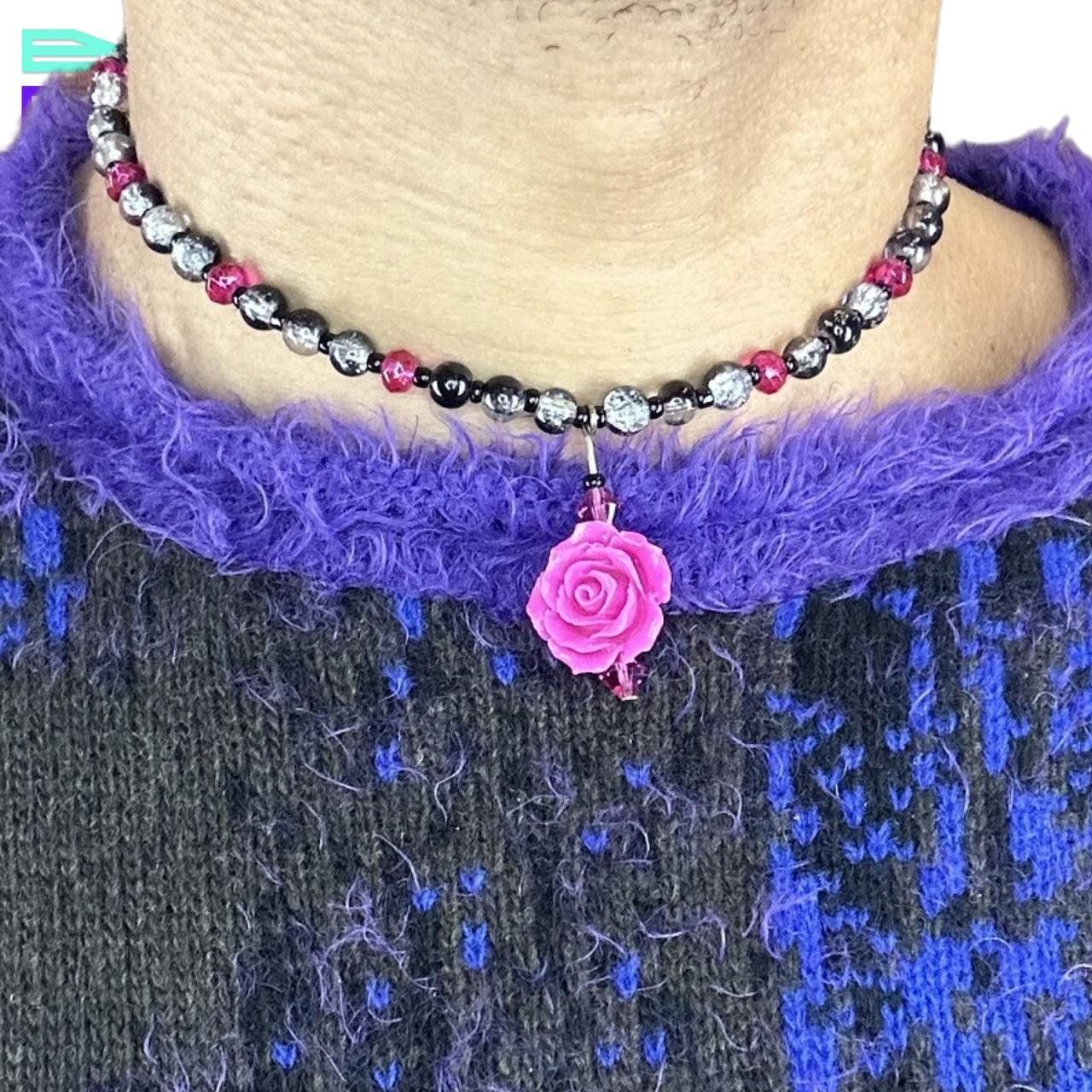 Jewelry Vintage Pink + Black Rose Beaded Choker Necklace Size ONE SIZE - 2 Thumbnail