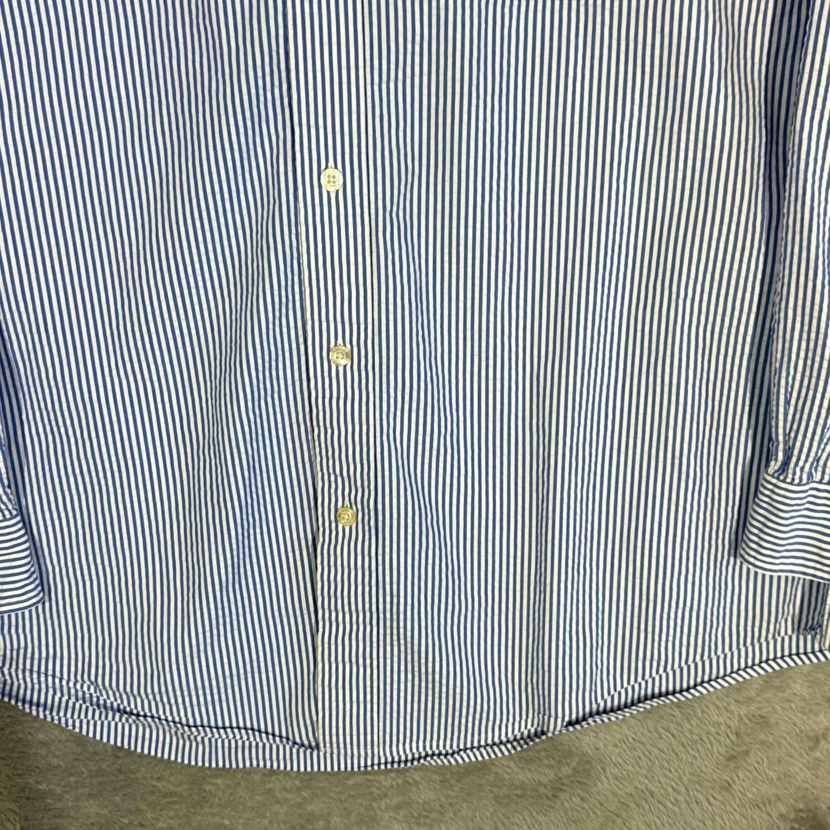 Brooks Brothers Brooks Brothers 1818 Dress Shirt Mens XL Blue White Stripe Cotton Button Down Size 46R - 6 Thumbnail