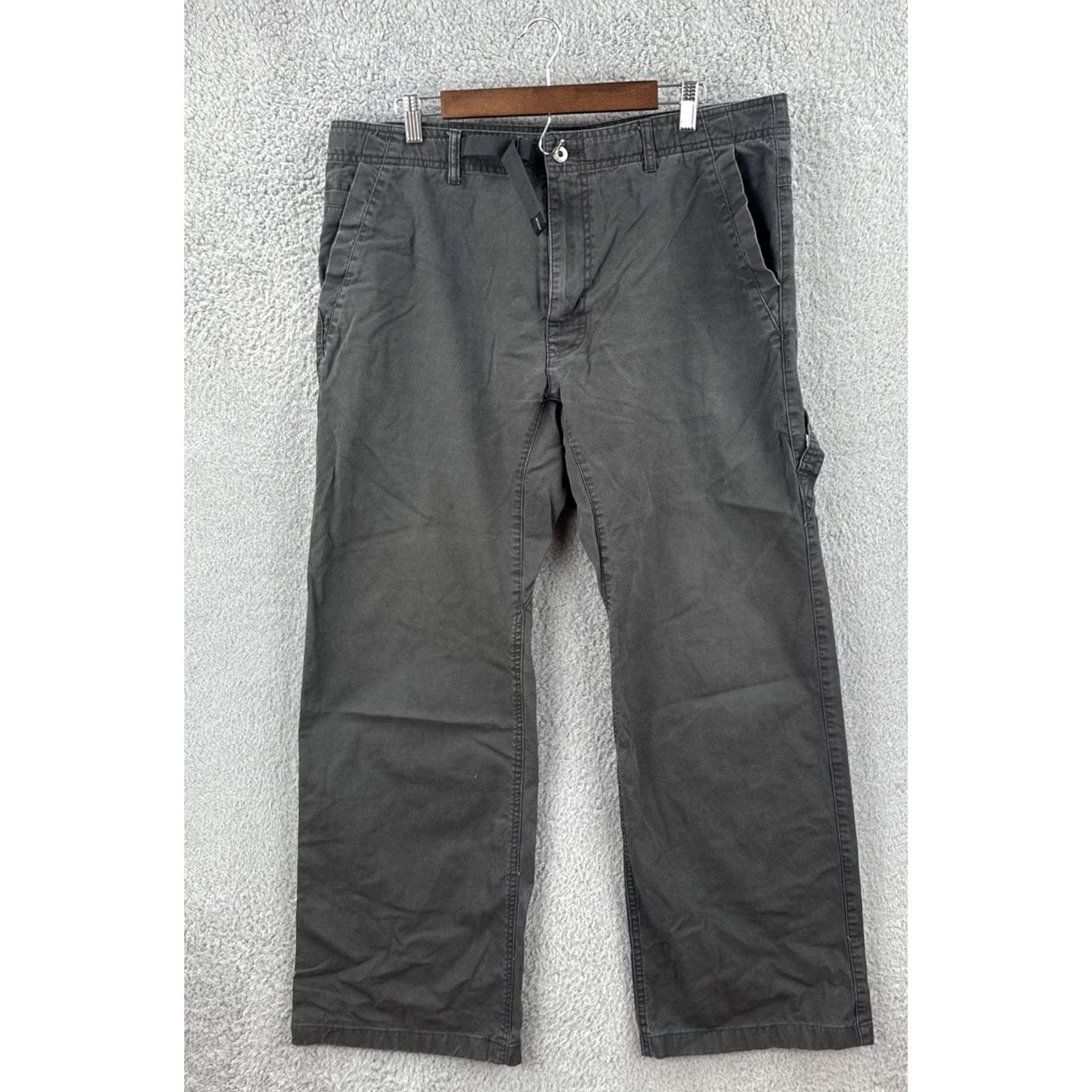 Prana prAna Men’s XL Gray Belted Straight Leg Chino Pants 38x34 Outdoor Hiking Gorp Core EUC worn logo Size US 36 / EU 52 - 2 Thumbnail