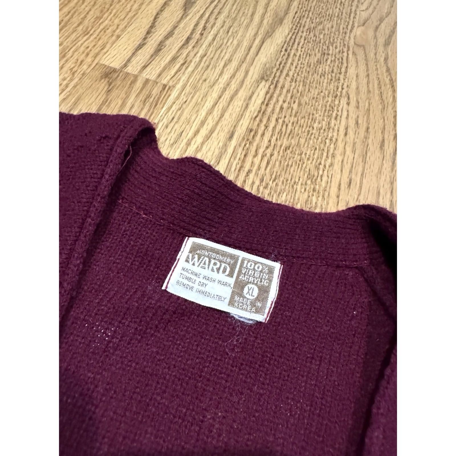 Vintage Vintage Montgomery Ward Acrylic Cardigan Sweater - Size XL Maroon Grunge Size US XL / EU 56 / 4 - 3 Thumbnail