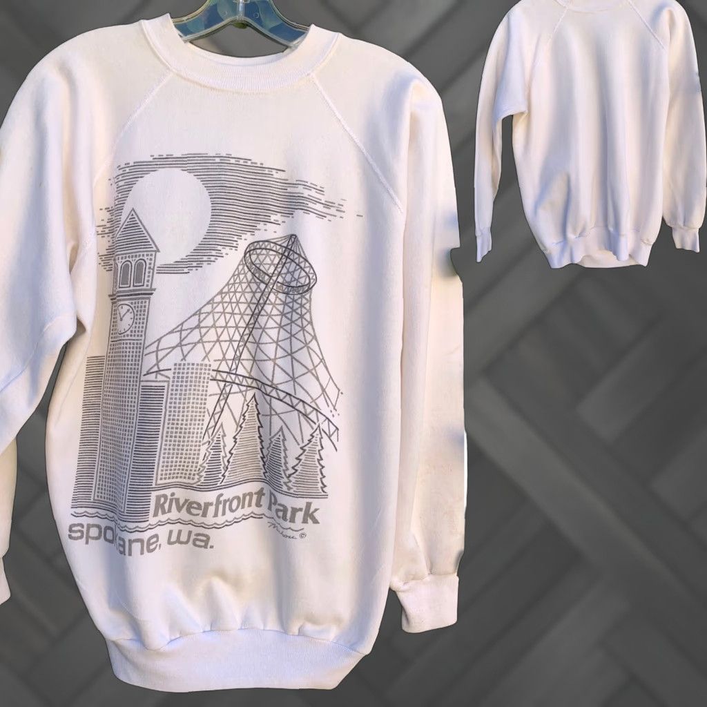 Vintage Vintage Riverfront Park Spokane Wa Raglan Sweatshirt Sweater Jumper M L Shirt White 1980s Womens Mens Size M / US 6-8 / IT 42-44 - 1 Thumbnail
