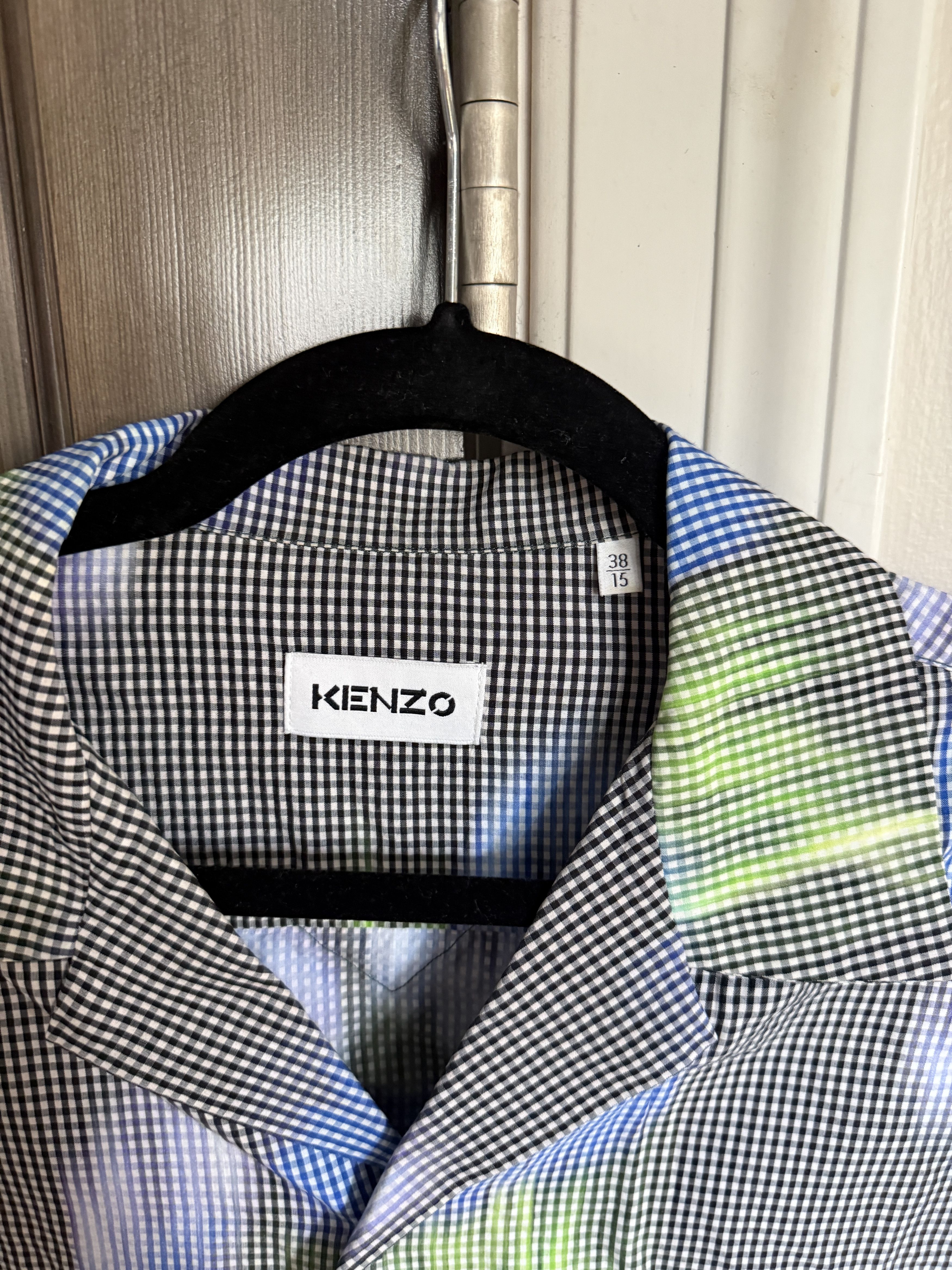 Kenzo Kenzo Black & Blue Viscose Check Short Sleeve Shirt Size US L / EU 52-54 / 3 - 3 Thumbnail