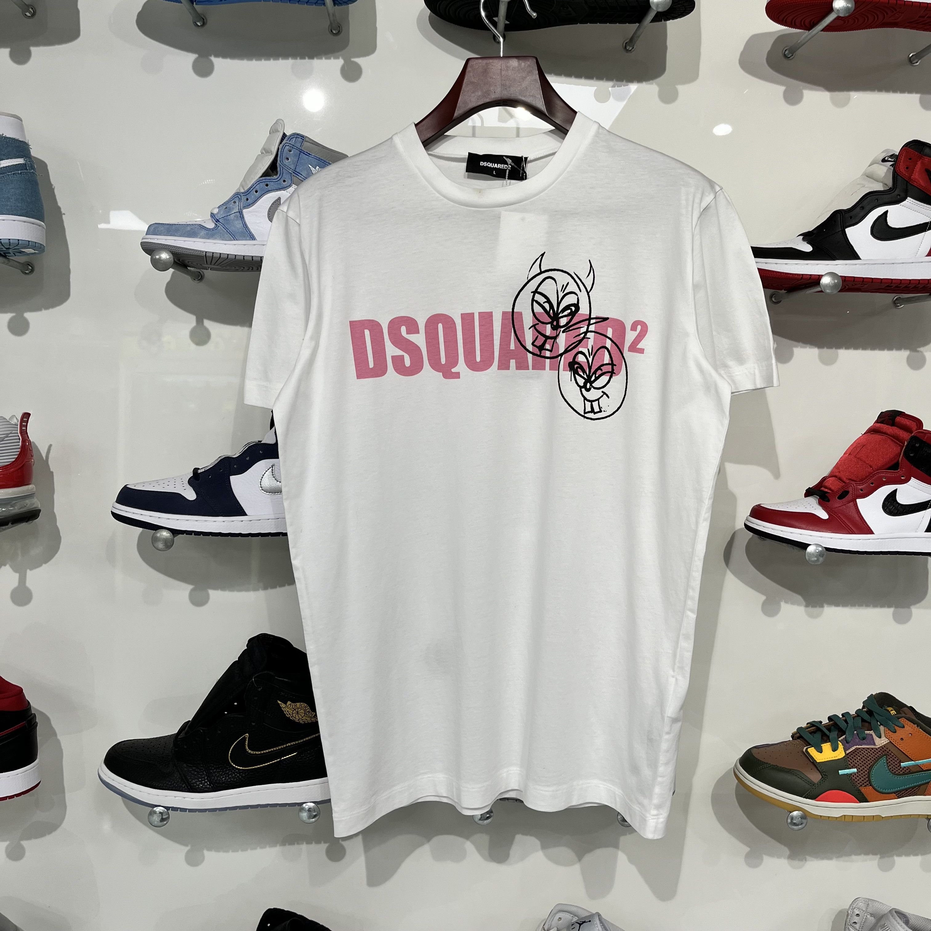 Dsquared2 Dsquared2 Logo-Print Cotton T-Shirt White/Pink Size US L / EU 52-54 / 3 - 1 Thumbnail