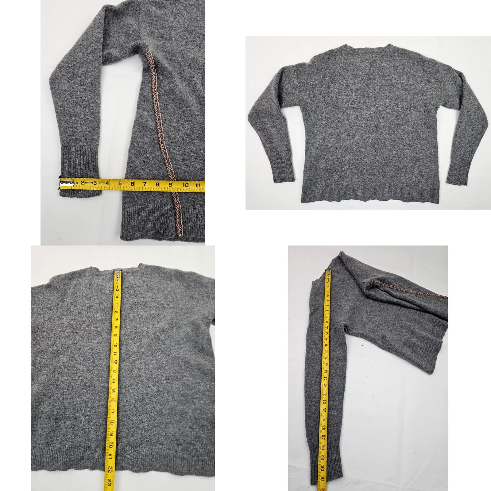 J.Crew J. Crew 100% Wool Pullover Crew Neck Sweater Women L Gray Pink Braid Rhinestone Shirt Adult L Gray Wool Crew Neck Rhinestone Size L / US 10 / IT 46 - 8 Thumbnail