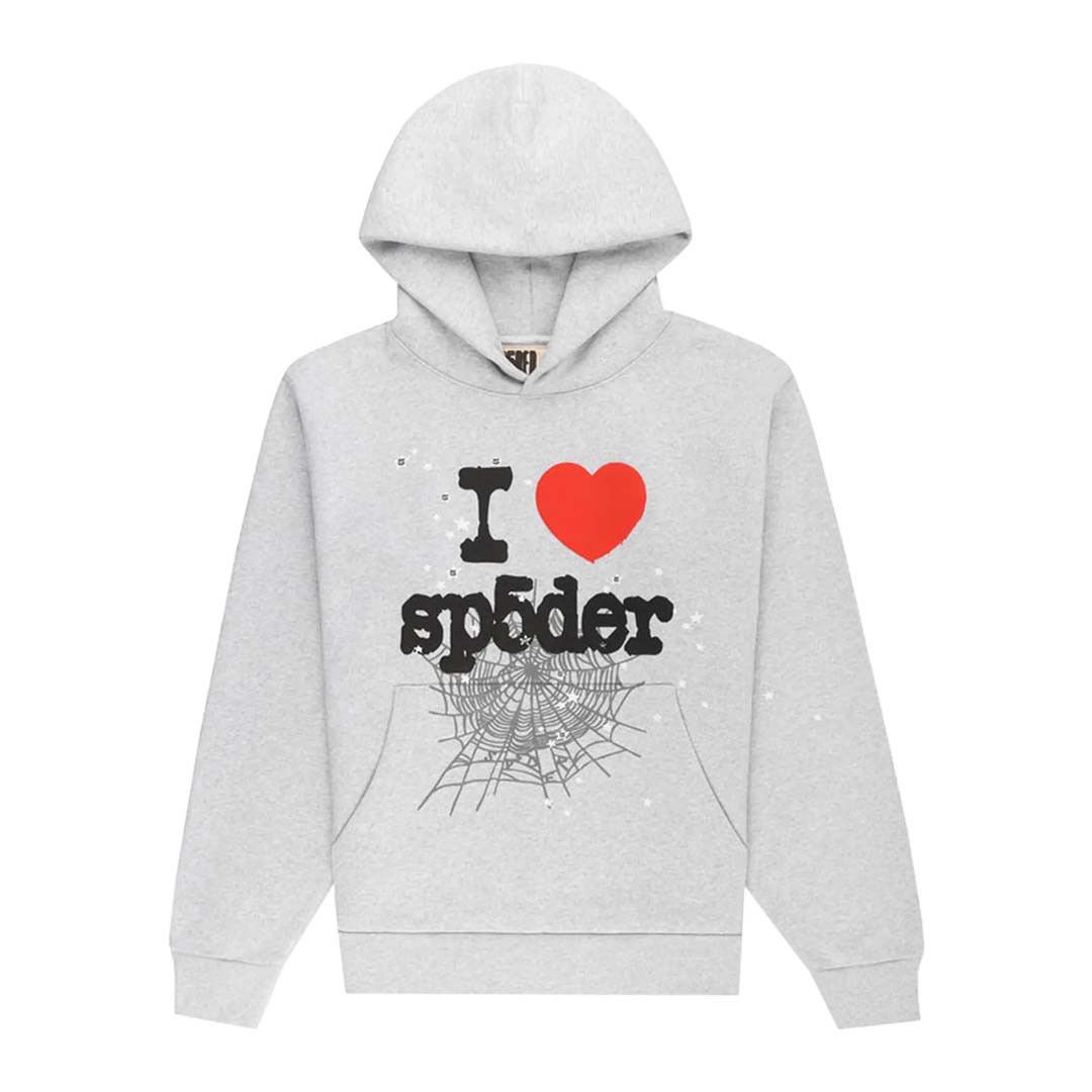 Sp5der Sp5der I Heart SP5 Souvenir Heather Grey Hoodie Size Small