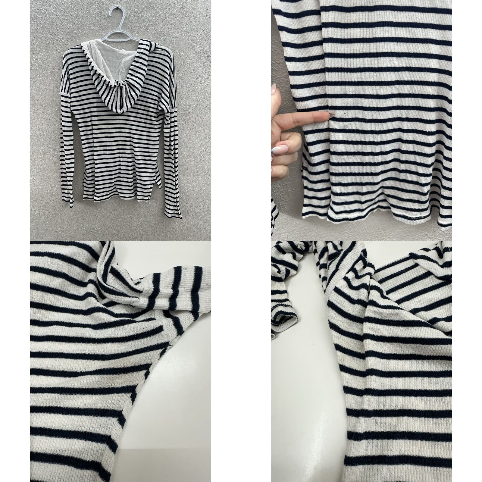 Splendid Small White Black Striped Long Sleeve Hooded Thin Womens Shirt Splendid Size S / US 4 / IT 40 - 8 Thumbnail